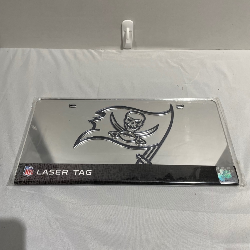 NFL Tampa Bay Buccaneers Laser Tag License Plate Mirror Acrylic Chrome Rico New